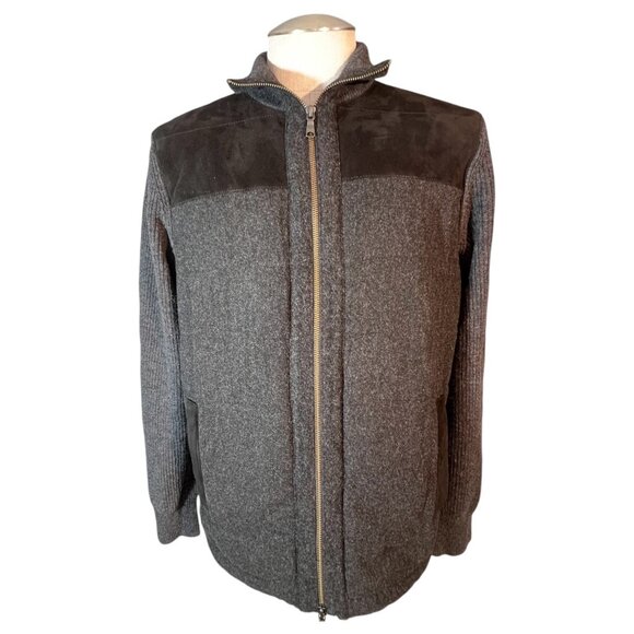 Banana Republic Mens Black Gray Wool Blend Full Zip Sweater Jacket Size L Suede - Picture 4 of 12